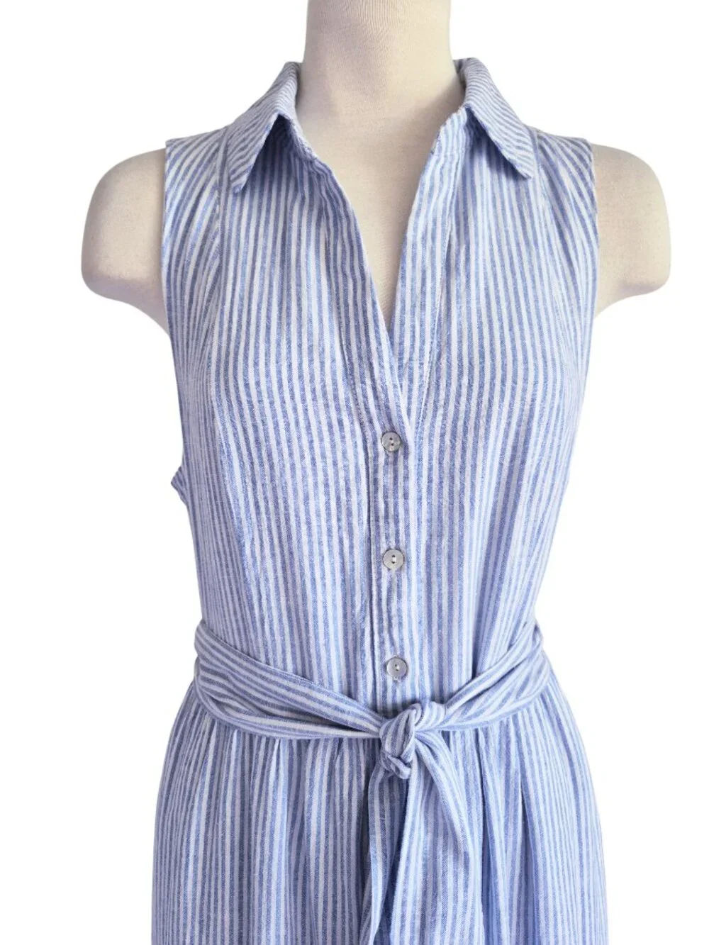 DRAPER JAMES RSVP Button Front Maxi Dress in Sky Blue & White Stripe M - Picture 3 of 15